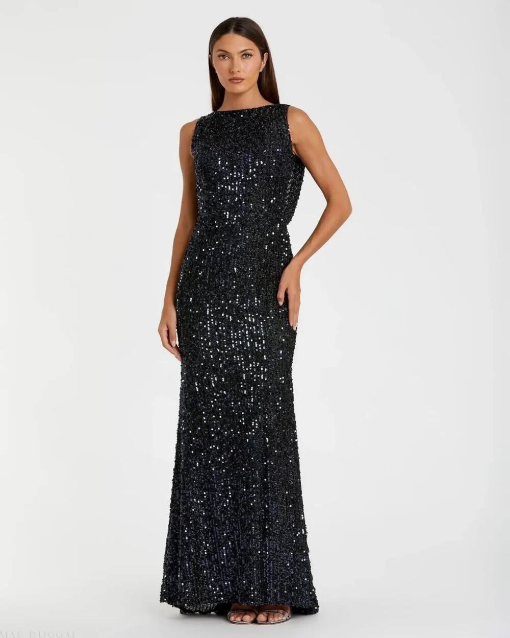 NWT Ieena for Mac Duggal Navy Cowl Back Boat Neck Evening Gown Midnight Size 10